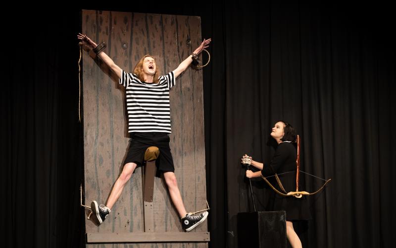 Wednesday sings the song “Pulled,” whilst pulling on her brother Pugsley played by Sam Warren. ZACH TAYLOR/Special