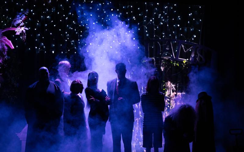 The Kollock stage curtain opens to reveal a foggy Addams Family backlit by the cemetery. ZACH TAYLOR/Special