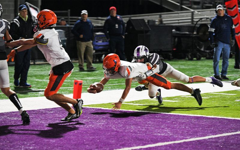 Habersham Central’s Carson Parker dives for the end zone for a touchdown during Friday night’s game. TOM ASKEW/Special