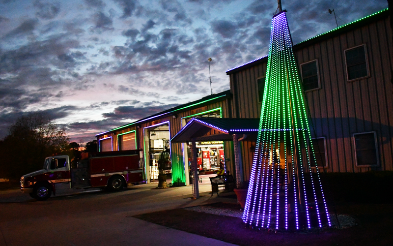 Baldwin Fire Department has its Christmas lights up, and that is just the beginning in Habersham County. JOHN DILLS/Staff