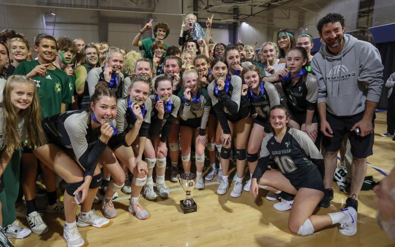 Tallulah Falls volleyball players and fans celebrate their state championship win on Nov. 4. AUSTIN POFFENBERGER/Special