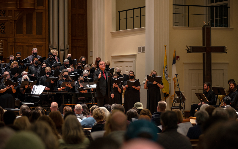 Bobby Ivey, fine arts facilitator and associate director of choirs at Piedmont University, conducts a previous Lessons and Choirs event. TERRIE ELLERBEE/Submitted