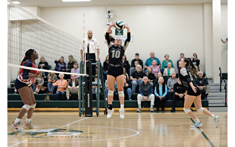 Kitty Rodenas sets a ball for Sofia Rueda during the team’s playoff run. AUSTIN POFFENBERGER/Special