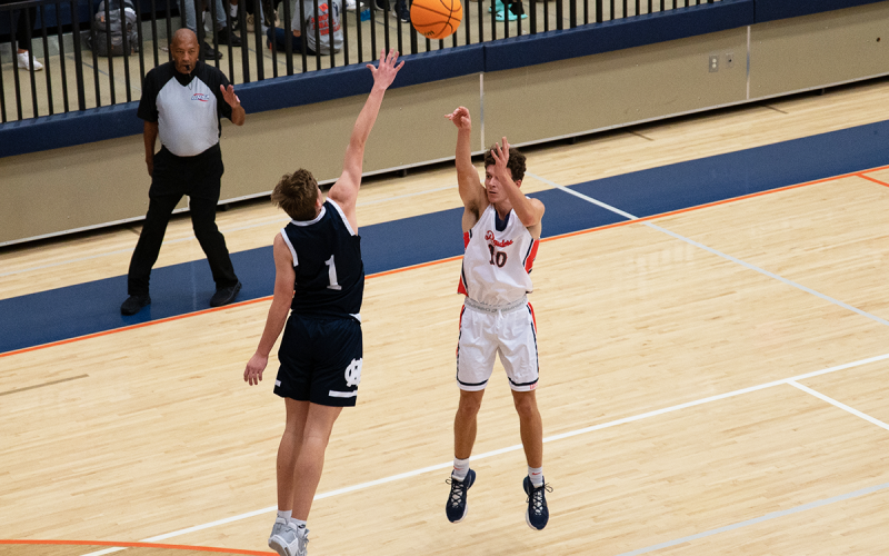Habersham Central’s Cole Gary scores 3 from well beyond the arc, setting the Raiders ahead by four. ZACH TAYLOR/Special