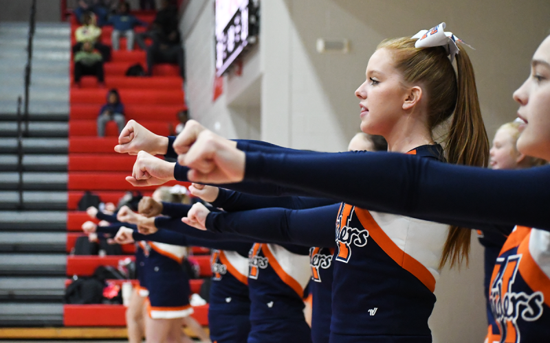 Blair Vickery and the Raider cheerleaders provided their support all night as the Raiders painted the town red. MATTHEW OSBORNE/Staff