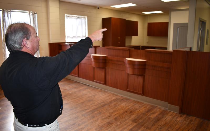 Demorest Interim City Manager Mark Musselwhite shows off the work that has been done to get the old Demorest Elementary School building ready to be the new city hall in the coming weeks. MATTHEW OSBORNE/Staff