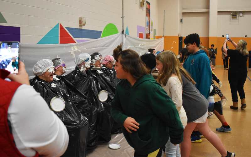 Students at Demorest Elementary got to pie 19 teachers on March 2. The students got to pie their teachers because of their contribution to the American Heart Association. EMMA MARTI/Staff