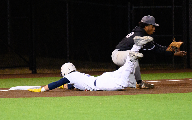 Raiders shortstop Cooper Shirley slides safely into third after hitting a triple that rolled to the wall at Raider Park against Shiloh on March 13. ZACH TAYLOR/Special