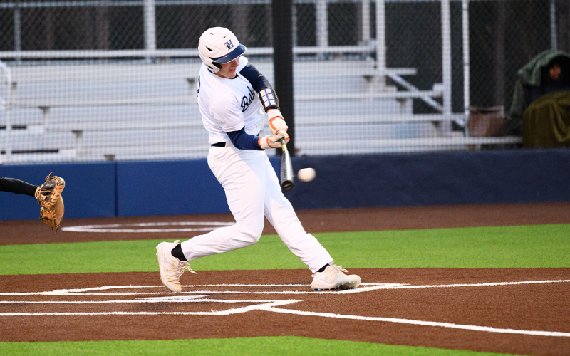 Raiders catcher Blandon Grizzle hits a hard line drive to the Shiloh left fielder in the bottom of the second inning at home March 13. ZACH TAYLOR/Special