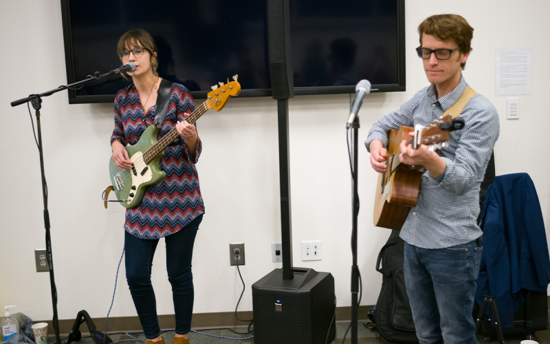 Left, Grace Hicks (left) and her husband Jake Hicks (right) perform during the Habersham County Historical Society presentations. ZACH TAYLOR/Special
