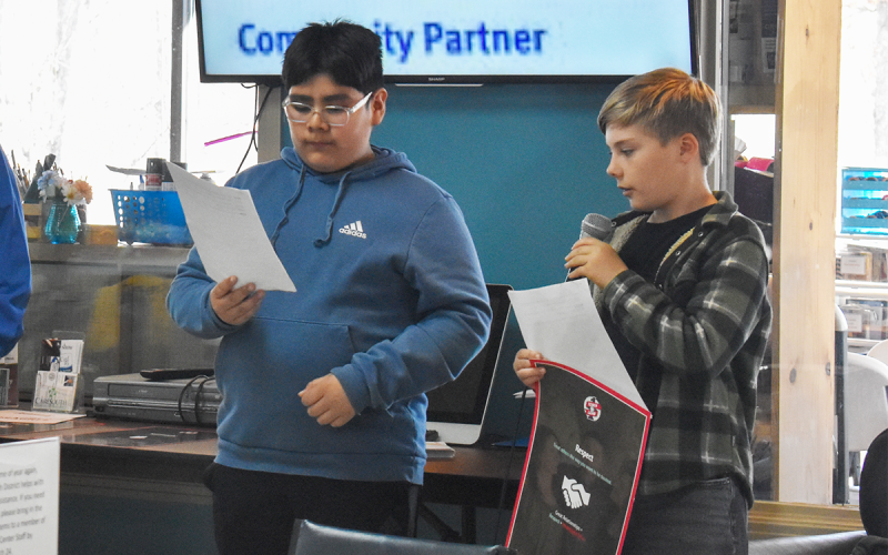 Jayden Gonzales and Aiden Kight, talk about the Universal Principle of Respect. EMMA MARTI/Staff