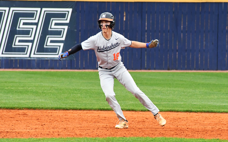 Habersham’s Kaleb Chastain maneuvers on the basepaths during Monday’s game at Apalachee. LANG STOREY/Special