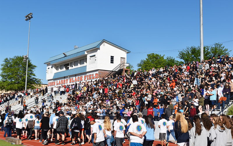 The Special Olympians are welcomed before the games by the HCHS students, Ninth Grade Academy students, family, friends and teachers at the John Larry Black Field on Monday. EMMA MARTI/Staff