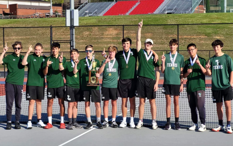 Members of Tallulah Falls’ boys tennis region champs are (from left) David Vasic, Glad Puscasu, Octavio Santana, Aiden Vanorman, TJ Cox, Tanner Davis, Zachary Carringer, Jake Owensby, Justin Graham, William Xu and Jorge Lantero. TFS ATHLETICS/Submitted