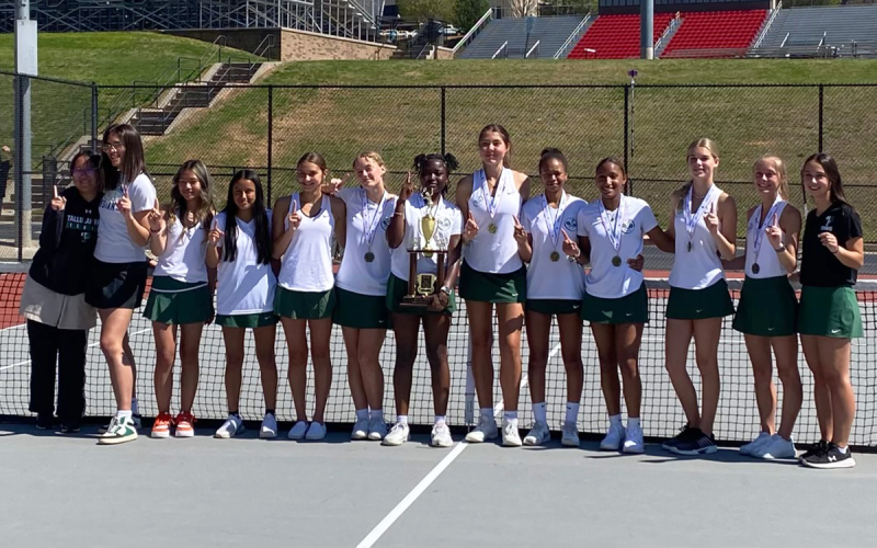 Members of Tallulah Falls’ girls tennis region champs are (from left) Sarah Zhang, Milica Durovic, Susie Sun, Lizzie Huebner, Keira Webb, Landry Carnes, Azaria Junaid, Katarina Foskey, Jaeda-Lee Daniel-Joseph, Ariel Kelsick, Ava Carnes, Cassidy Hayes and Charlotte Stafford. TFS ATHLETICS/Submitted