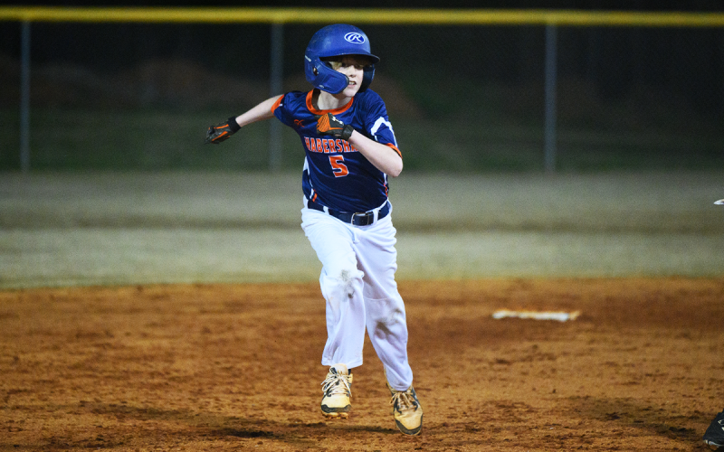 Habersham’s Brayden Parham (5) steals third base in a  Habersham vs White County 12U baseball game this season. The county has  taken over operation of the youth baseball and softball leagues starting in 2023. ZACH TAYLOR/Special