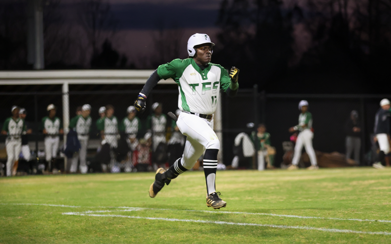 Tallulah Falls’ Zaiden Cox busts it down the line during a recent home game. AUSTIN POFFENBERGER/Special