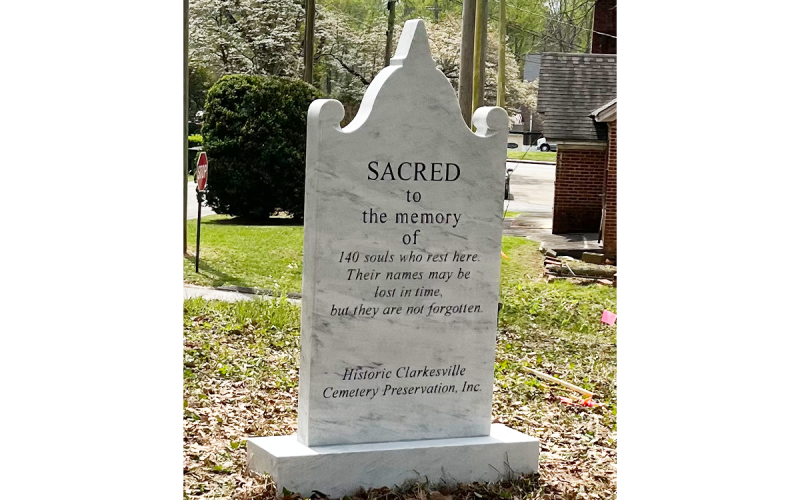 The new marker in the Old Clarkesville Cemetery honors the unmarked graves recently discovered on the grounds. SUBMITTED