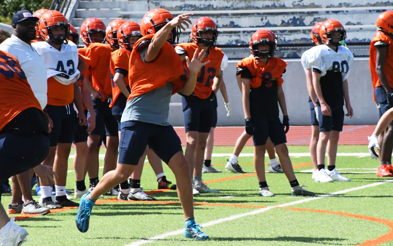 Three-year varsity quarterback Carson Parker gets his work in. LANG STOREY/Staff
