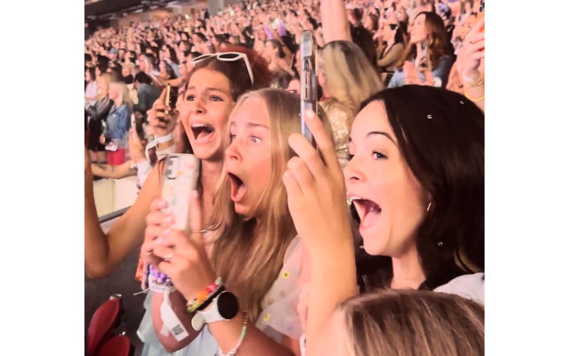 Caroline Horton, Bailey Brackett and McCaa Stapleton react to Taylor Swift walking on stage. SUBMITTED