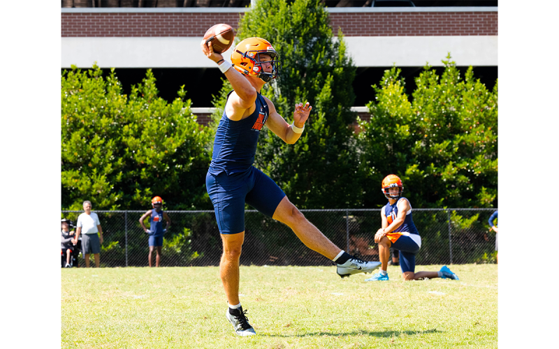 Habersham Central quarterback Carson Parker fi res during the 7-on-7 tournament in Athens. RILEY WILSON/Special
