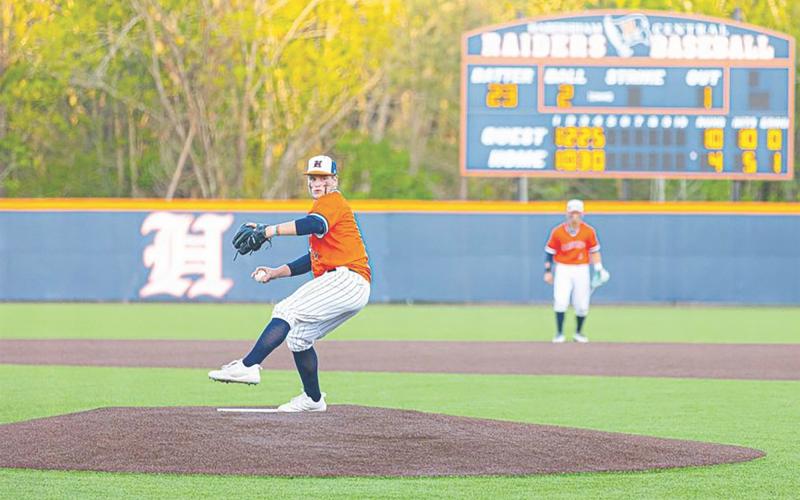 Habersham Central's Kade Nicholson, shown pitching for the Raiders, has been putting in work this summer.