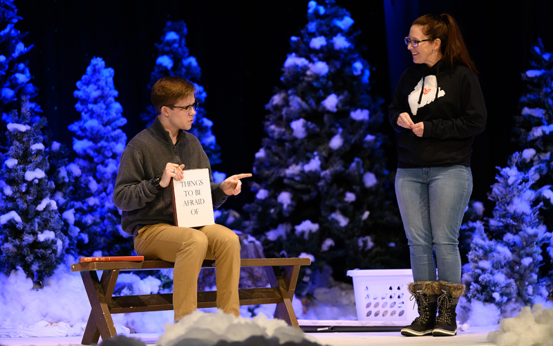 Jadon  Williams plays the role of Steve, and Katie  Johnson  portrays Marvalyn. The two characters are studying a book entitled “Things To Be Afraid Of” that belongs to Steve. ZACH TAYLOR/Special