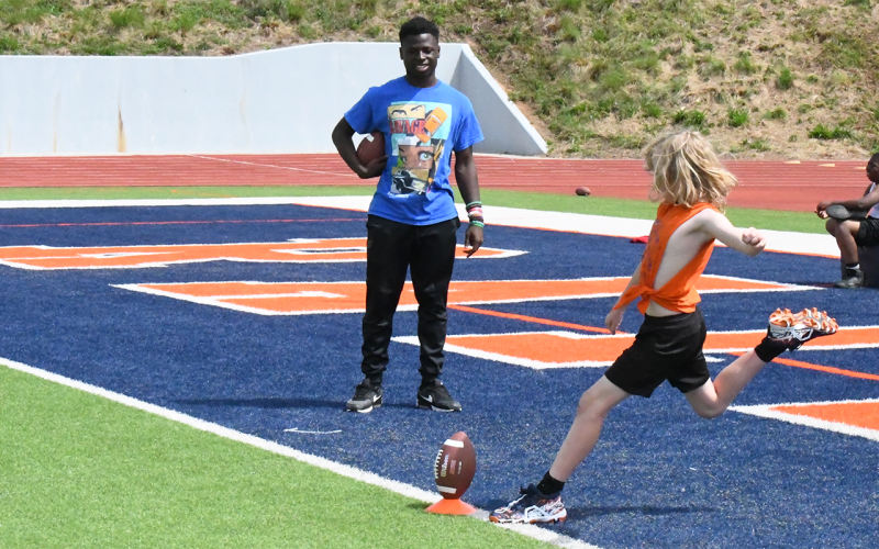 Hayden Lanier shows off his kicking prowess. LANG STOREY/Staff