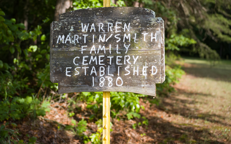 A sign designating the Warren-Martin/Smith Family Cemetery sits on the side of VFW Post Rd. ZACH TAYLOR/Special