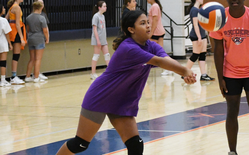 Aria Rivera hits a shot during camp on Thursday. LANG STOREY/Staff