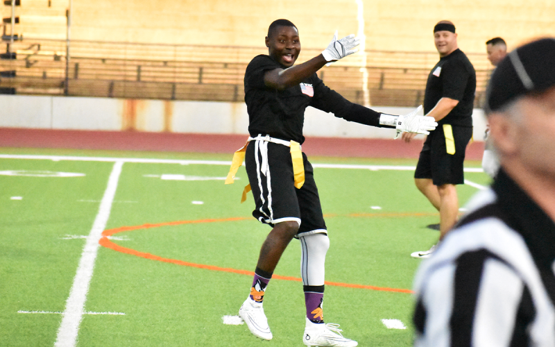 Tomorea McGlocking  celebrates a fourth down  stop in the first half. MATTHEW OSBORNE/Staff