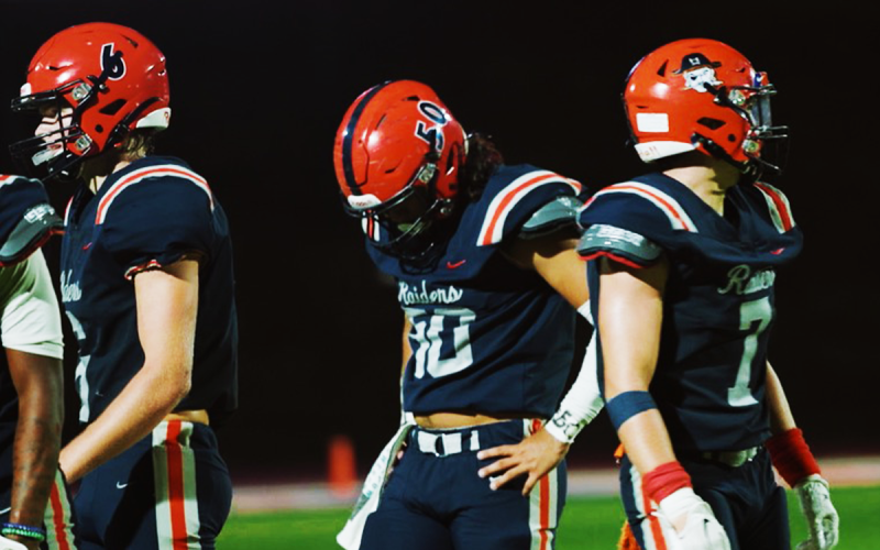 Habersham Central’s Alex Ethridge (50) and his teammates stand in disbelief after falling late Friday night to the Stephens County Indians. JAYDEN ARRIA/Special