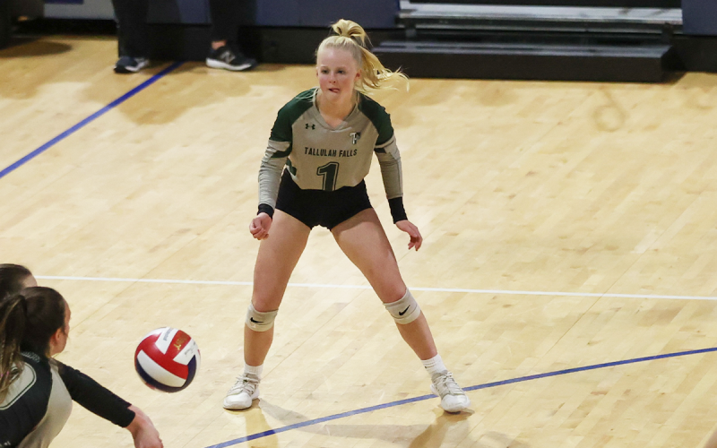 Tallulah Falls  libero Kate Gary stands ready to help her teammate get the ball back to the  opponents’ side of the net. AUSTIN  POFFENBERGER/Special