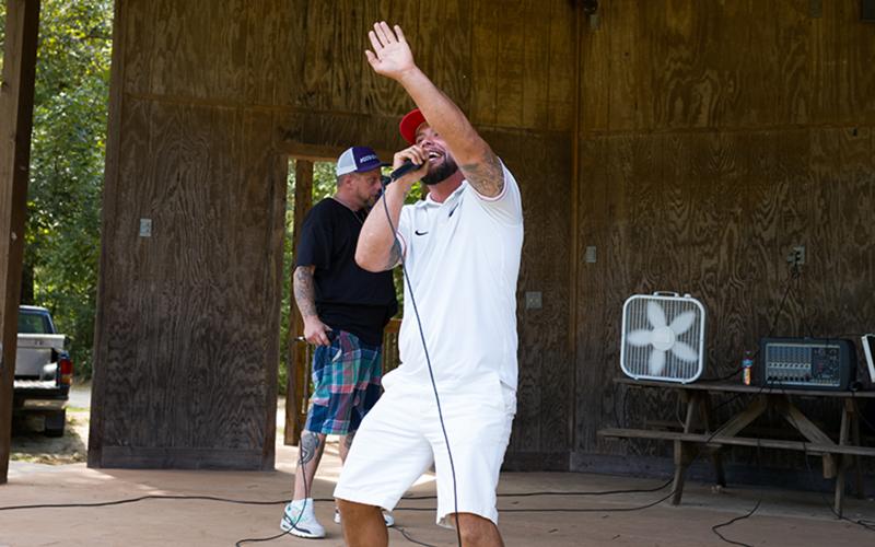 Karl Gillis performed a faith-based rap on the Pitts Park stage on Saturday at the Kids Affected by Addiction event. ZACH TAYLOR/Special