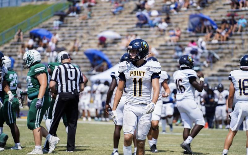 Caleb Wade on the field at Point University. Photo courtesy of Point University
