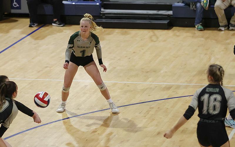Tallulah Falls libero Kate Gary looks for her chance to make a play during an earlier home match. AUSTIN POFFENBERGER/Special