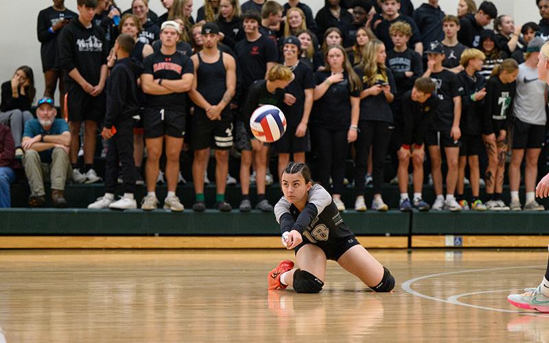 Tallulah Falls’ Iva Ristic gets the dig on a well-placed kill during the Lady Indians’ first-round playoff match. ZACH TAYLOR/Special