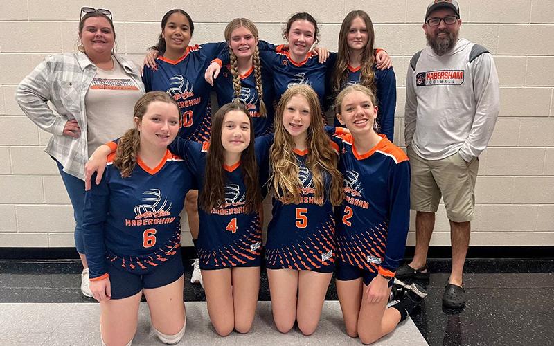 Members of Habersham rec’s 14U volleyball team who went to the state tournament and finished third are (back row, from left) Assistant Coach Tiffany Trubey, Makayla Moss, Aliannah Trubey, Kara Ivie, Jill Hicks and Head Coach Josh Trubey. Front row are (from left) Lylah Couter Maggie Witt, Taegan Lanier and Jesanna Smith. Not pictured are Chloe Brown and Chassey Richard. SUBMITTED