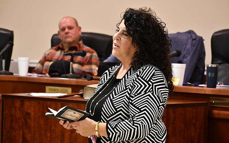 Baldwin Mayor Stephanie Almagno thanks her supporters who made her the first female elected mayor of Baldwin. JULIANNE AKERS/Special