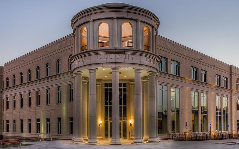 Habersham County Courthouse photo at night. FILE