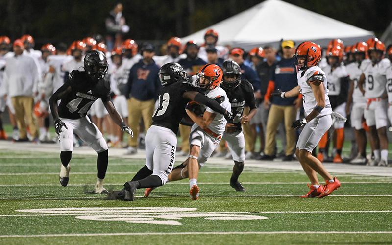 Habersham Central’s Landyn Savage looks to plow through a Shiloh defender last Friday night. TOM ASKEW/Special