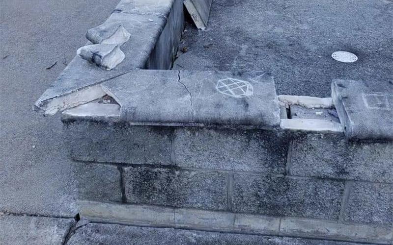 Damaged concrete benches at the dog park in Cornelia are shown. CORNELIA POLICE DEPARTMENT/Facebook