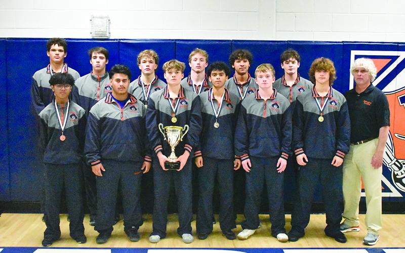 Team members are (front row, from left) Jay Garlit-Phong, Adal Navarette, Eli Thornton, Sam Cruz, Braden Crooms, Westin Lakey and Coach Morris Brooks. Back row are (from left) Javonte Bowen, Carder King, Jayden Garrison, Justin Whitney, Anthony Thomas and Ryan McDonald. MATTHEW OSBORNE/Staff