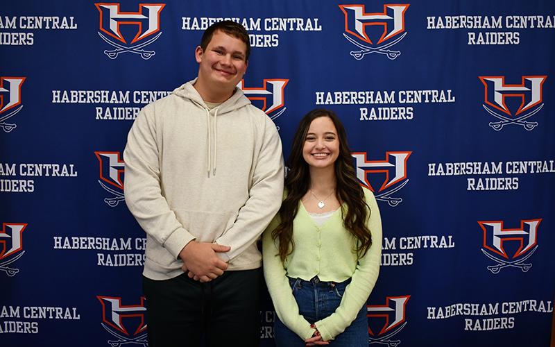 Brad Chosewood and Georgia Kerr stand for a photo after being announced as the class of 2024 salutatorian and valedictorian. JULIANNE AKERS/Staff