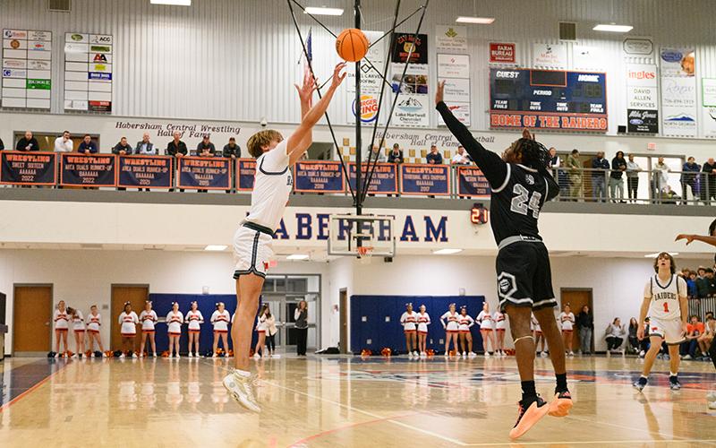 Habersham’s Judge  Wilbanks drains the 3 over the outstretched hand of a Shiloh defender earlier this season. ZACH TAYLOR/Special