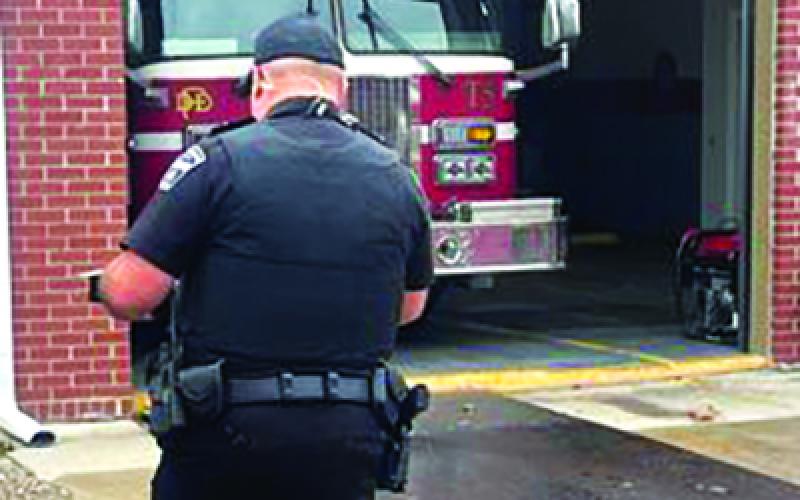 A Demorest Police Officer arrives at the Fire Department to settle a dispute on Feb. 10. SUBMITTED