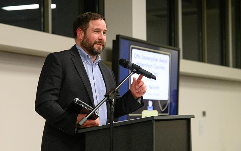 Cornelia Mayor John Borrow gave a short speech to thank his wife, family and other city employees for their support after being announced as the 2023 Habersham Countian of the Year. ZACH TAYLOR/Special
