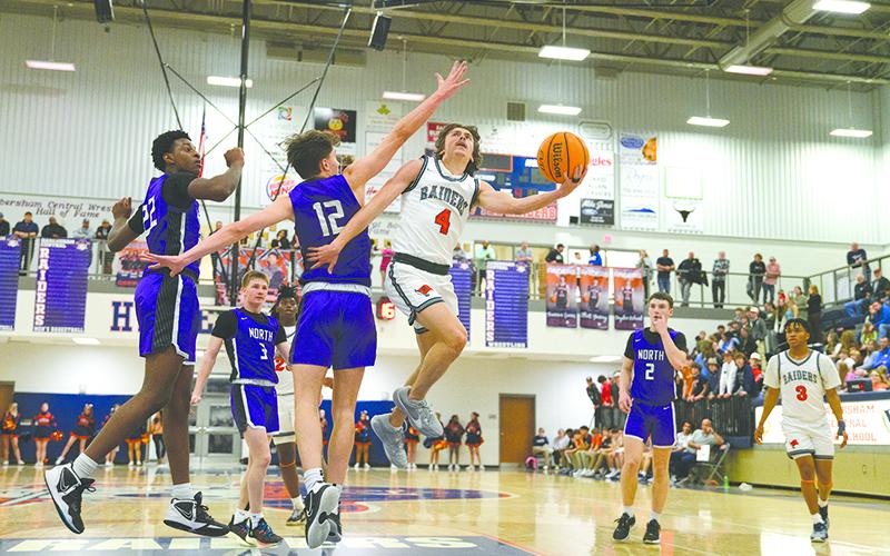 Habersham Central’s Brannon Gaines goes to the hoop against North Forsyth last week. ZACH TAYLOR/Special