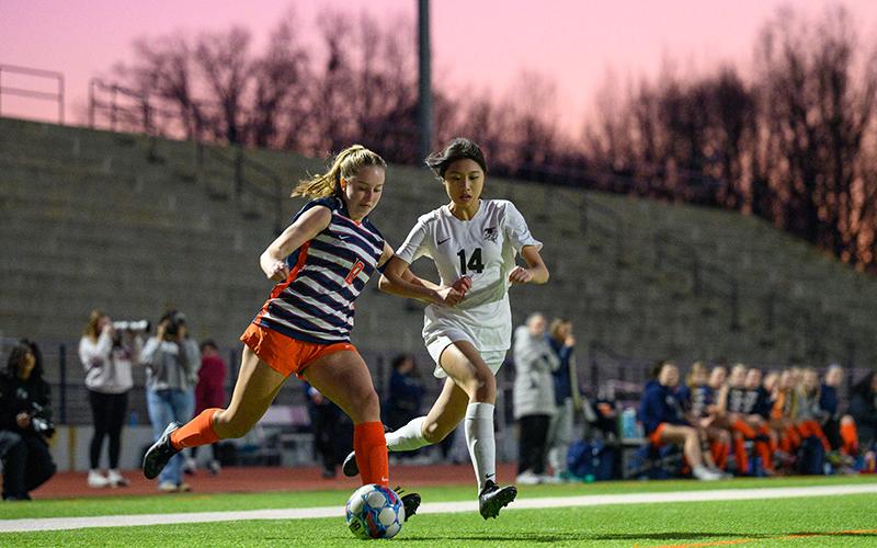 Lady Raiders senior Addi Banks prepares to cross the ball to a teammate during a recent home game. ZACH TAYLOR/Special