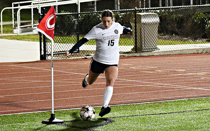 Habersham Central's Paisley Cathey takes a corner kick earlier this season. LANG STOREY/Staff